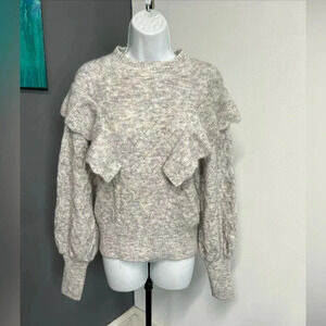 Women’s Large Wool Blend Sweater Ruffle Mock Neck Diamond‎ Cable Knit Fairycore
